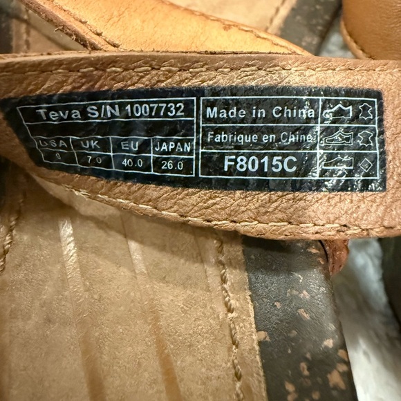 **Teva Cabrillo Wedge Cross Strap Sandals – Women’s 9, Tan Brown Leather** - Picture 4 of 6